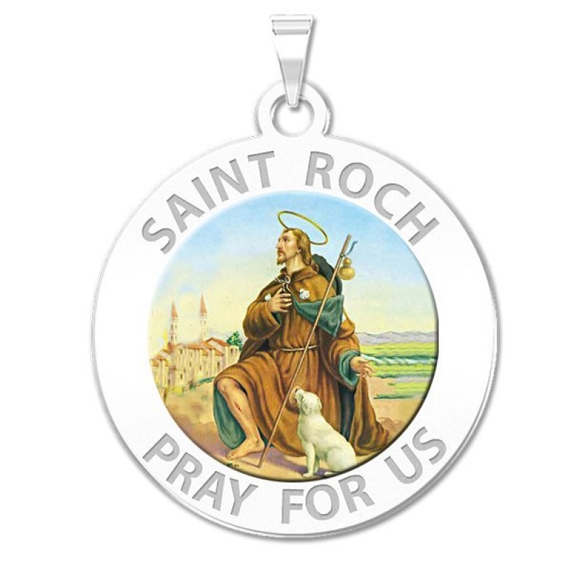 Patron Saint Roch Medal Pendant Necklace Color in Sterling Silver | PicturesOnGold