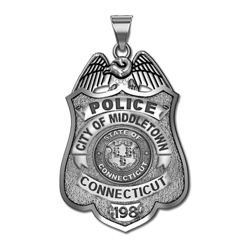 Personalized Police Badge Keychain with Your Number and Department in Yellow Gold | PicturesOnGold