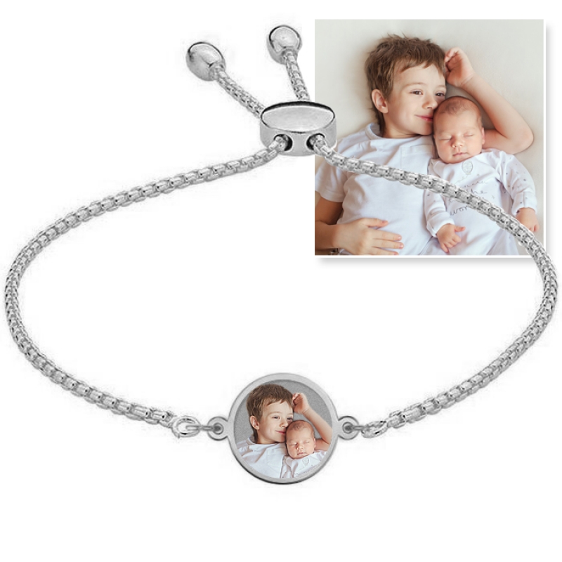 Women's Adjustable Round Photo Engraved Bracelet - PG90596