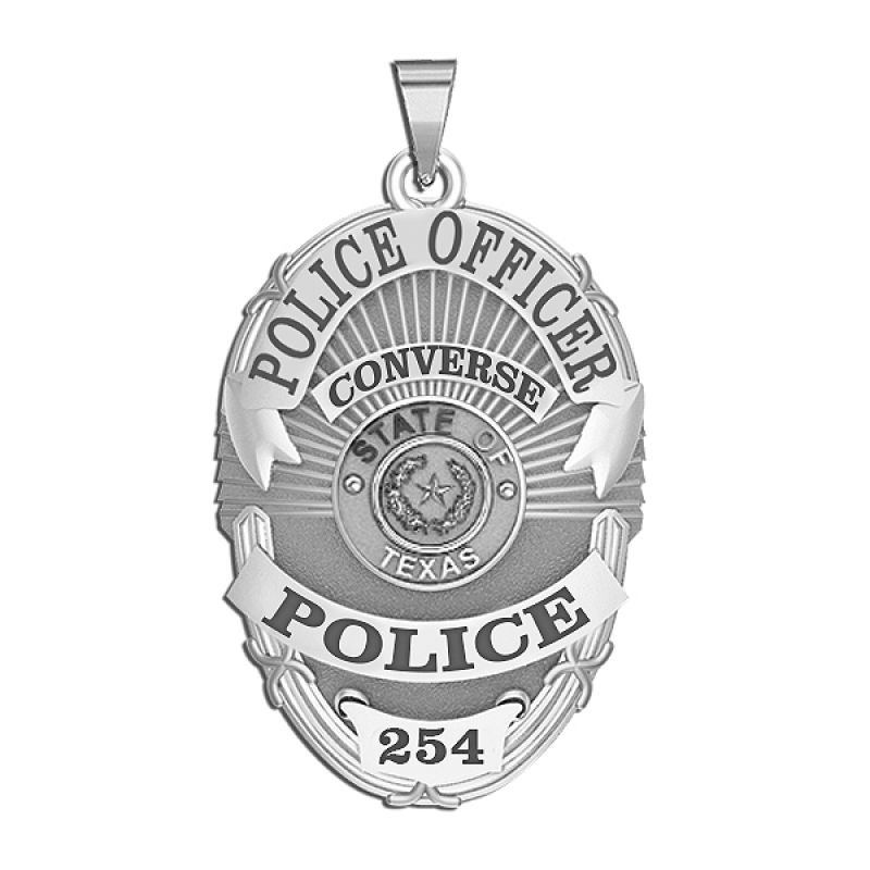 Personalized Texas Oval Police Badge with Your Rank- Number and Depart in Sterling Silver | PicturesOnGold