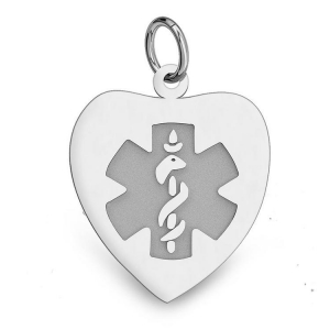 Sterling Silver Medical ID Heart Charm or Pendant - MD09S
