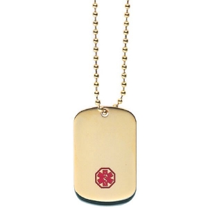 Gold Plated Stainless Steel Medical ID Dog Tag with Chain - PG86989