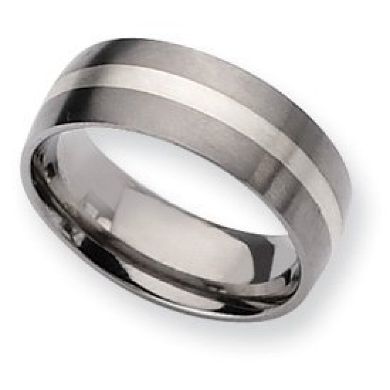 Titanium Sterling Silver Inlay 8mm Satin Wedding Band