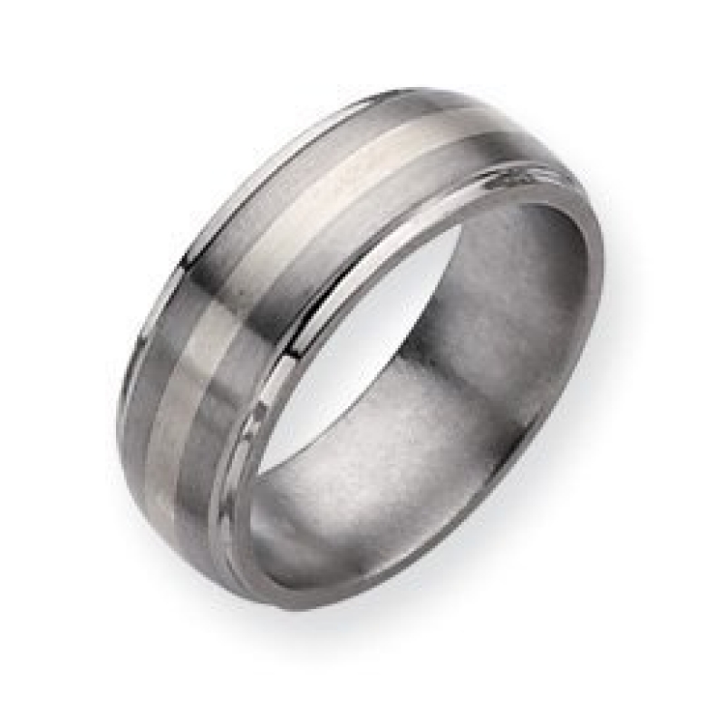 Titanium Sterling Silver Inlay 8mm Brushed and Polished Wedding Band