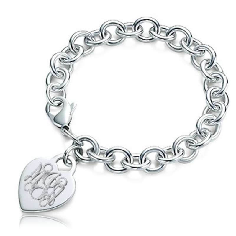 Engravable Heart Charm Bracelet with Diamonds