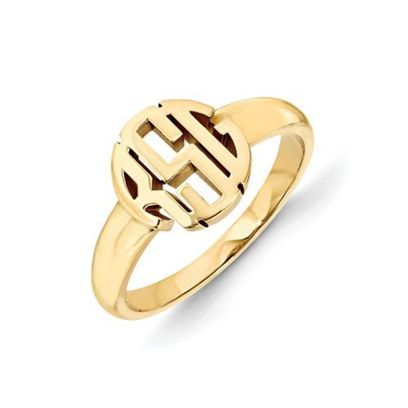 Personalized 14K Gold with 3 Script initials Monogram Ring - Monograms NYC 14K Yellow Gold