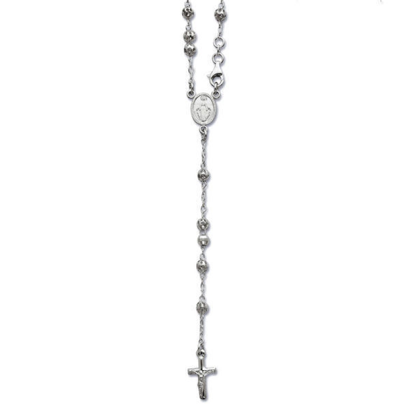 Sterling Silver Polished Rosary Necklace /with Miraculous Medal