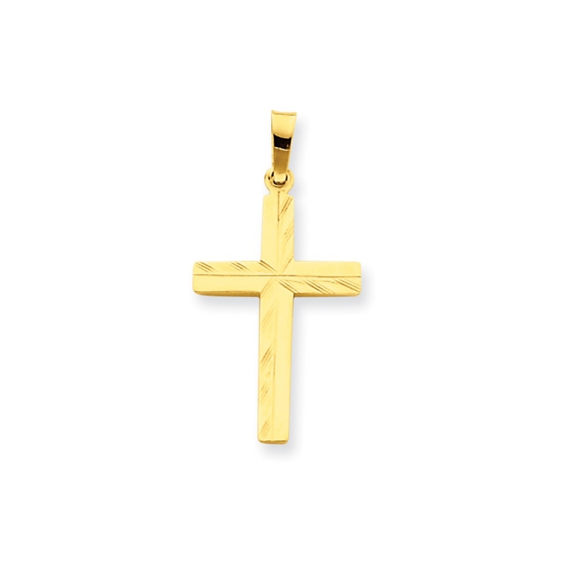 14K Yellow Gold High-Polish Hollow Cross Charm