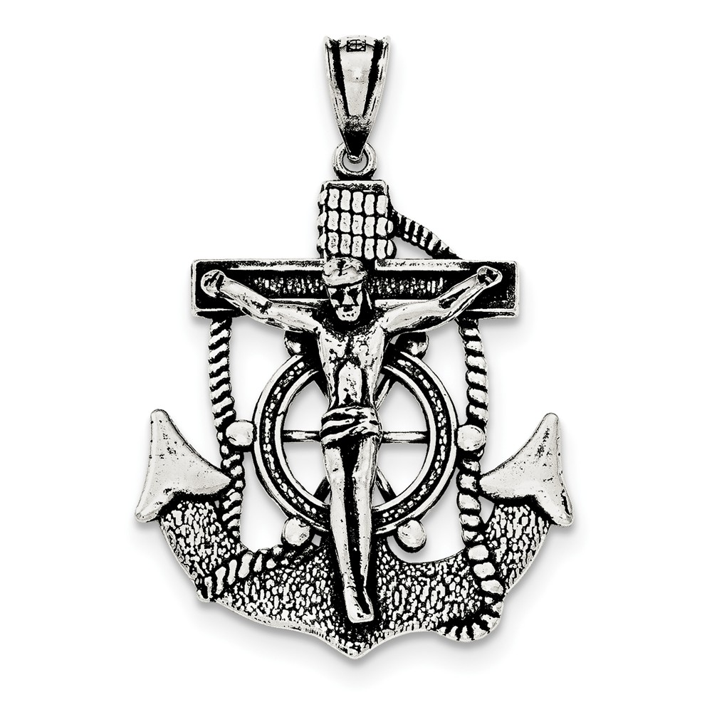 Sterling Silver Antiqued INRI Crucifix Pendant - PG95874