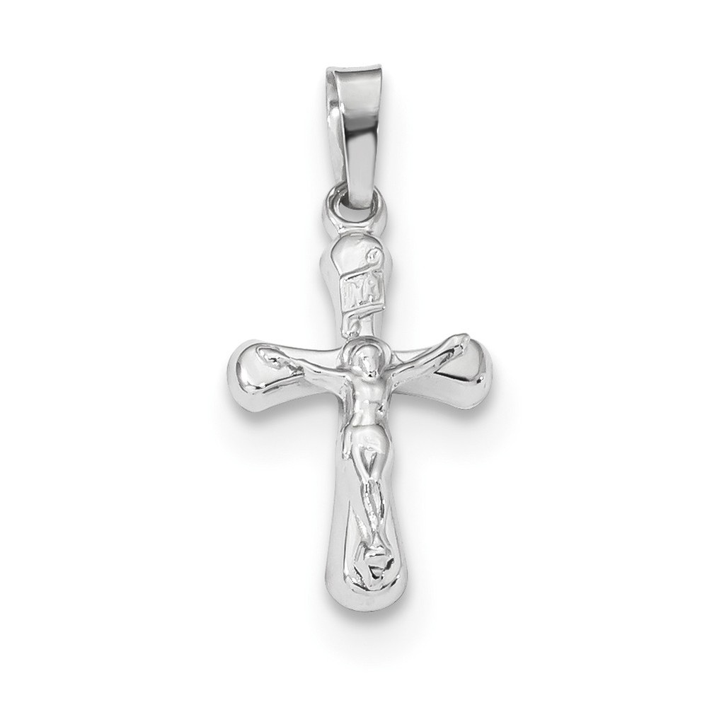 14k White Gold Polished INRI Rounded Crucifix Pendant - PG97160