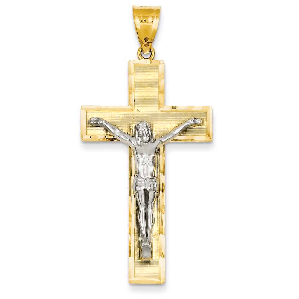 14K Two-tone Diamond-cut Crucifix Pendant - PG98465