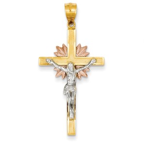 14k Tri color Crucifix Pendant