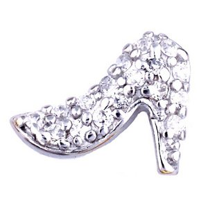 Glass Charm Locket Cubic Zirconia Paved High Heel Shoe Charm