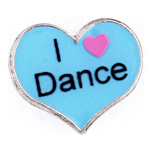 Glass Charm Locket Enameled I Love Dance Heart Charm