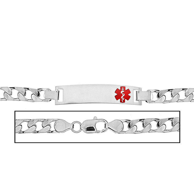 Solid 14K White Gold Women's Curb Link Medical ID Bracelet - MD28RWGCW