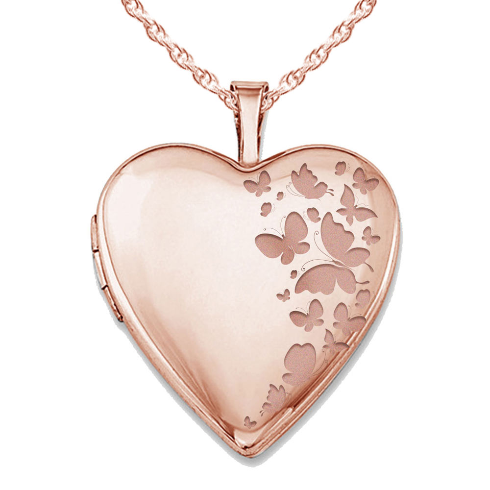 Locket Necklaces: Monogram Trio, Rose Gold, Heart, Engraved Front, Gray by Shutterfly