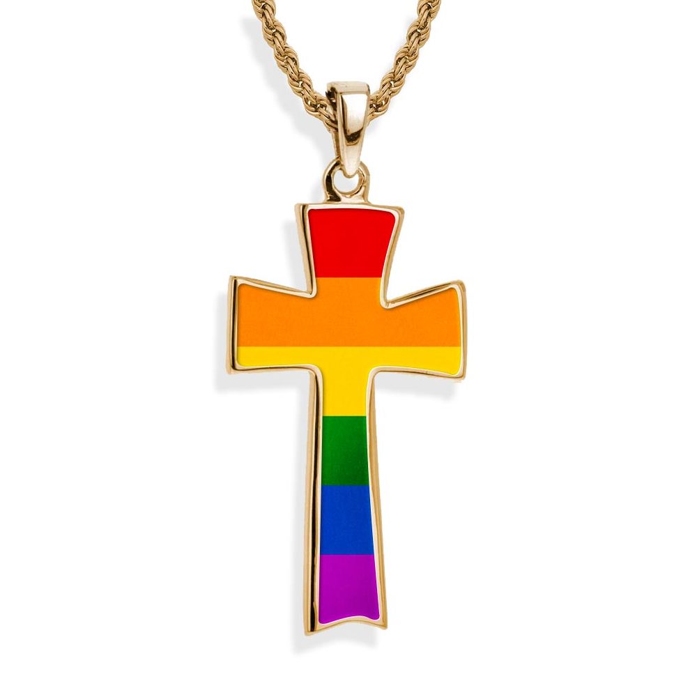 Lgbtq Rainbow Pride Cross Necklace Pg101637