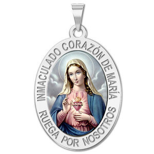 Corazon Inmaculado de Maria Medalla religiosa oval en Color