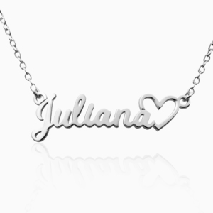 Personalized Script Name Necklace with Open Heart   Chain Included