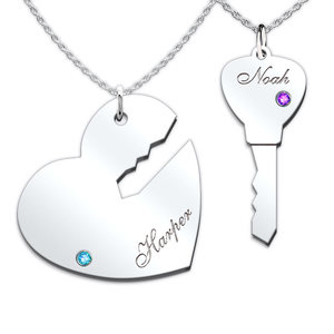 Couple s Engravable Key to My Heart Set of 2 Names Pendant