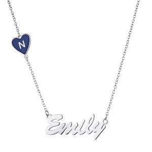 Script Name Necklace with Enamled Initial Heart Charm