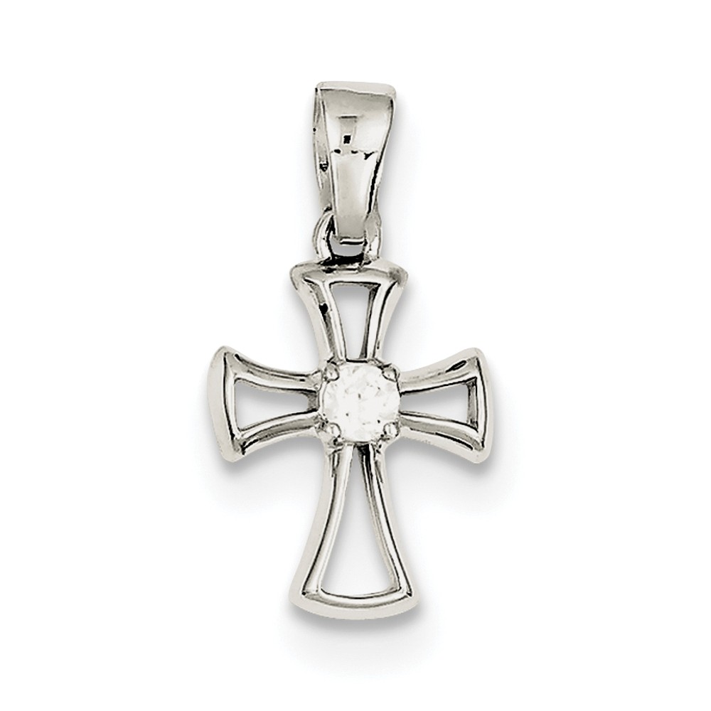 Sterling Silver Rhodium Plated CZ Open Cross Pendant - PG95701
