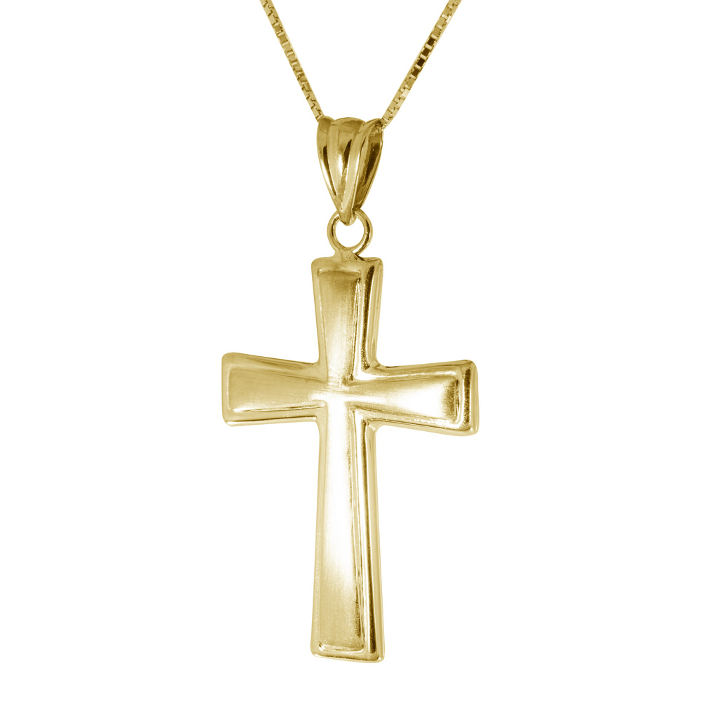 TASBERN Cross Necklace for Men 14K Gold Filled Stainless Steel Polished  Plain Cross Pendant Necklace Simple Religious Jewelry Gift for Son Boy 16