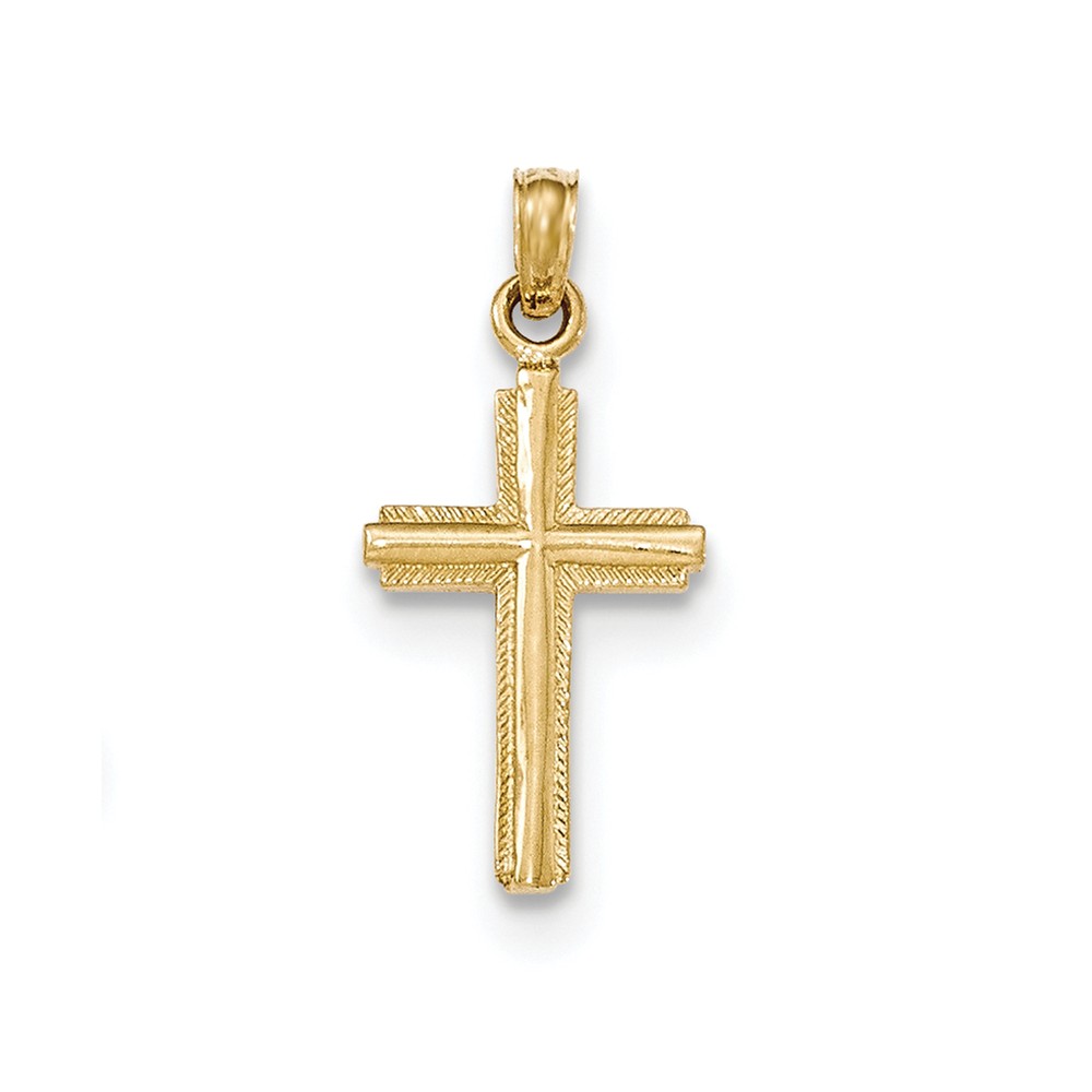 14K Gold Polished Cross With Stripped Border Pendant - PG95421