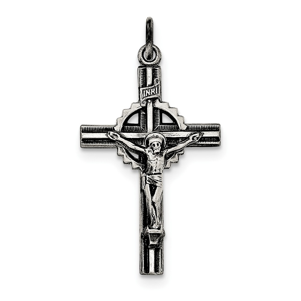 Sterling Silver Antiqued, Textured and Polished INRI Crucifix Pendant ...