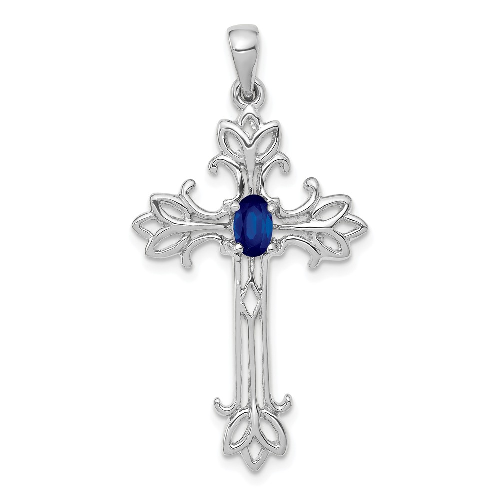 14k White Gold Sapphire Cross Pendant - PG96745