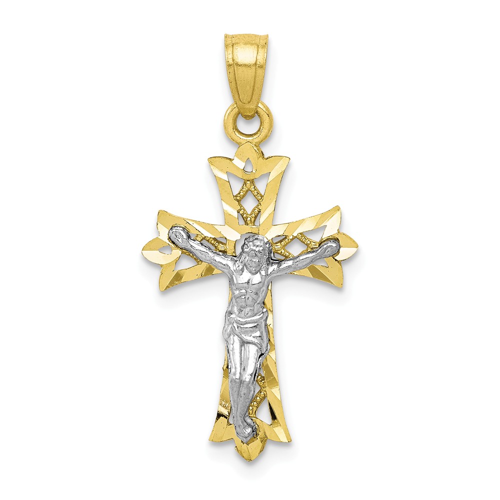 10k & Rhodium Filigree Crucifix Pendant - PG96339
