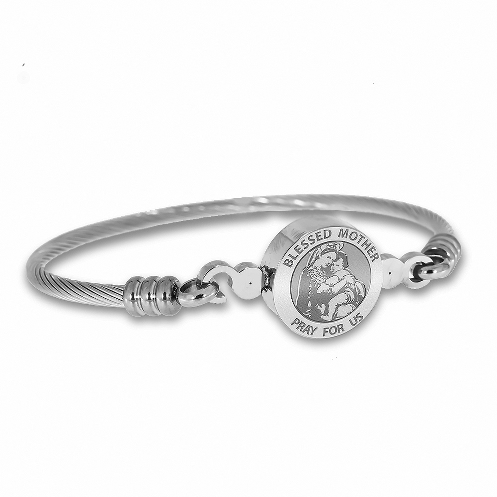 Stainless Steel Blessed Mother Virgin Mary Bangle Bracelet Pg93943 2421