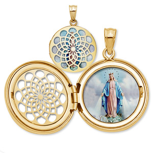 Miraculous Medal Ornate Cut out Round Locket