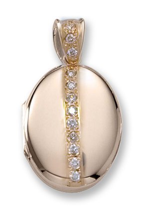 Solid 14k Yellow Gold Premium Weight Oval Photo Locket with Diamonds ...