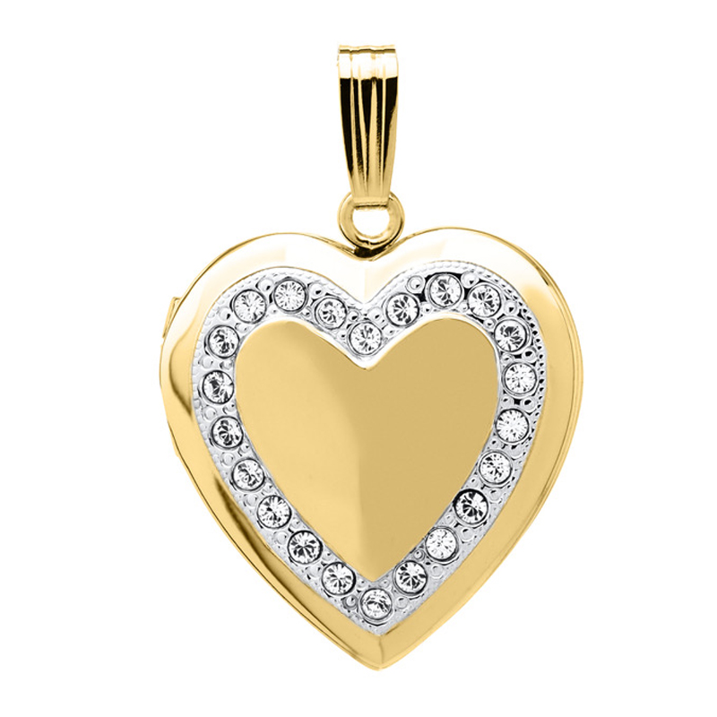 14k Gold Filled Heart Photo Locket With Diamond Border - PG98768