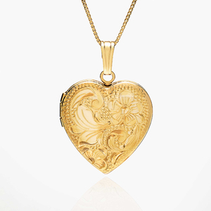 14k Gold Floral Heart Photo Locket