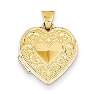 Solid 14k Yellow Gold Floral Heart Photo Locket - PG84815