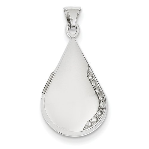 14k White Gold Teardrop Locket W/ Genuine Diamond - PG84809