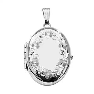 14K White Gold Floral Oval Four Photo Locket