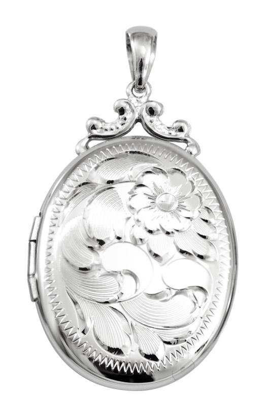 Sterling Silver Floral Oval Locket - F1245