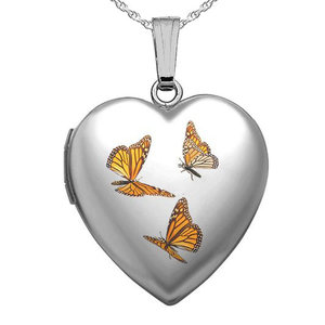 Sterling Silver Butterfly Enameled Heart Photo Locket