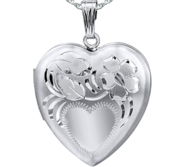 Sterling Silver Floral Design Heart Photo Locket