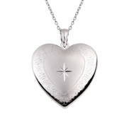 Sterling Silver Heart with Scroll Border and Star Design Locket