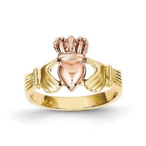Ladie 14K Two tone Polished Claddagh Ring