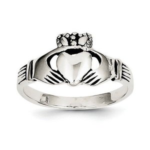 Ladies or Children Sterling Silver Antiqued Claddagh Ring