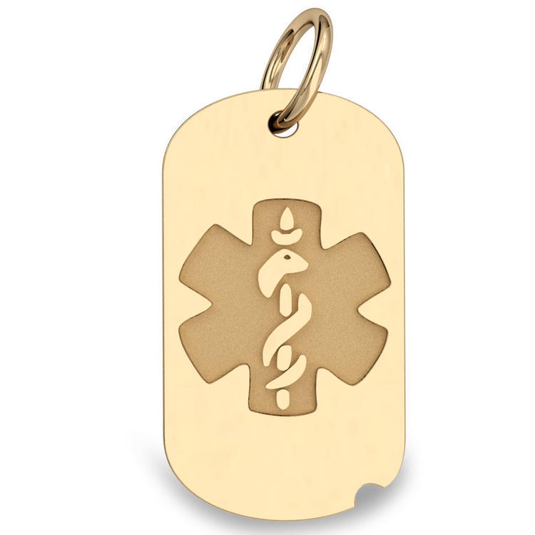 14k Yellow Gold Medical ID Dog Tag Charm or Pendant - MD14R