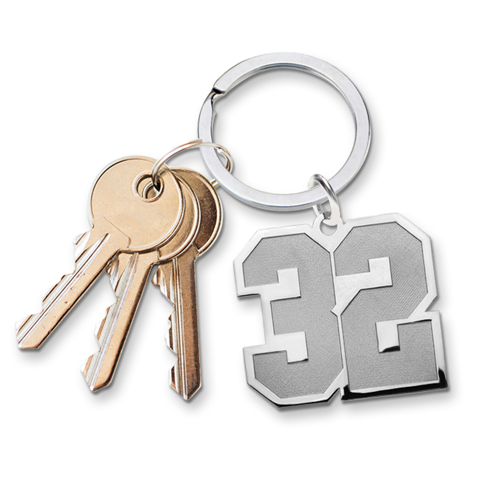 Sterling Silver Number with Stainless Steel Keychain Loop | PicturesOnGold