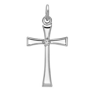 Sterling Silver High Polished Cross Pendant w  Cubic Zirconia