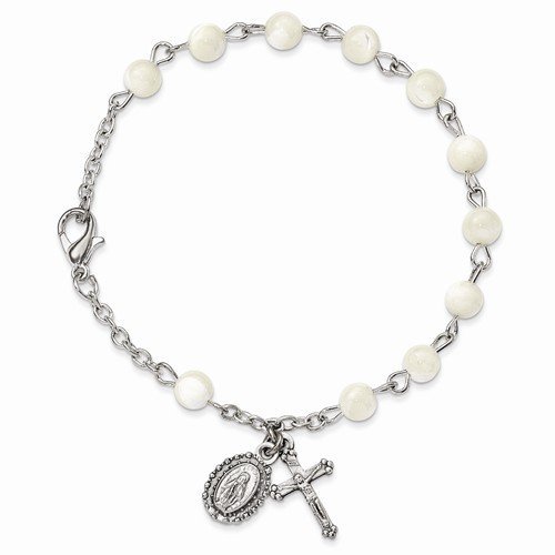 Silver-tone Mother of Pearl Rosary Bracelet - PG90735