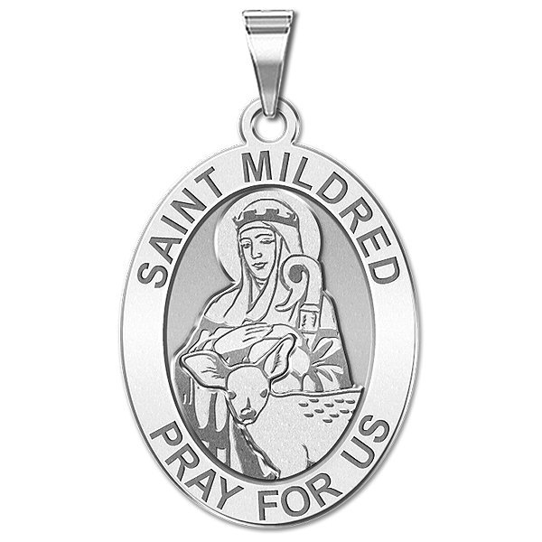 Saint Mildred or Saint Mildreth Oval Religious Medal 